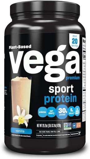[BRSWKEIDCANG2CA7] Vega Premium Sport Protein Vanilla Protein Powder, Vegan, Non GMO, Gluten Free Plant Based Protein Powder Drink Mix, NSF Certified for Sport, 29.2 oz