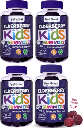 [BRSWYZAKO4NWAYL7] Feel Great Kids Elderberry Gummies with Zinc and Vitamin C (4- Pack):
