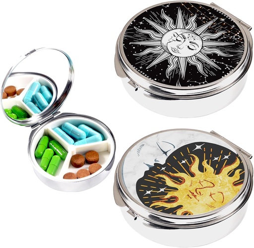 [BRSW2CD6PIBBYA32] 2бр. Pill Box,3 Compartment малък калъф за хапче за джобни и чантички, Cute Travel Metal Pill Organizer,Portable Pill Container and Medicine Vitamin Organizer