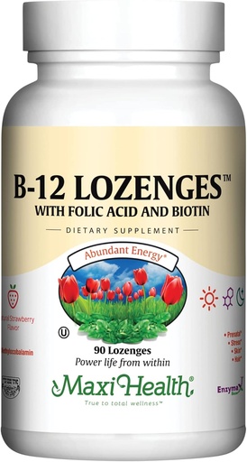 [BRSWIYAKCUOQY3T4] Vitamin B12 Lozenges with Folic Acid and Biotin - Sublingual B 12 Vitamins Strawberry Flavor - Vegetarian Kosher B 12 Vitamin - VIT B12 Supplement for Red Blood Cell Production and Energy (90 Count)