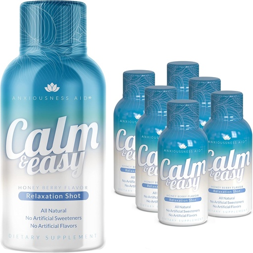 [BRSRMYIZA4NWM2DH] Calm & Easy - Natural Stress Relief Shot, KSM-66 Ashwagandha, Suntheanine L Theanine, Calming Adaptogen Drink, Relaxation, Focus, and Mood | 2 oz Liquid Bottle (6 Pack)