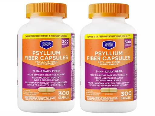 [BRSWGAAHCN5A2AI2] berkley jensen Daily Psyllium Husk Supplement, Natural Fiber for Men & Women - Fiber Capsules for Overall Digestive Health, Easing Constipation, Made in USA - 300 Count (Pack of 2)