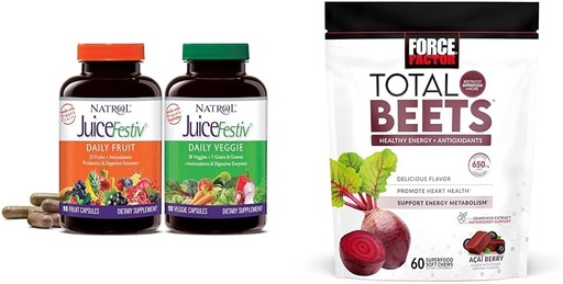 [BRSROAIPDIARO3DV] Natrol JuiceFestiv Daily Fruit & Veggie z SelenoExcell i Whole- Food [Phyto] Nutricents & Force Factor Total Beets Soft Chews with Beetroot, Nitrates, L -Citrulline, Grapeseed Extract