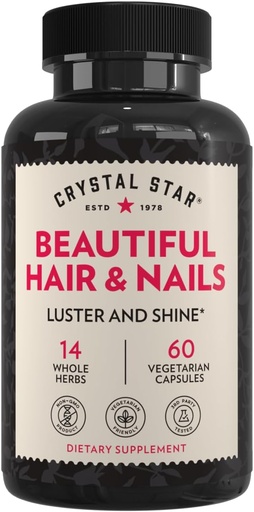 [BRSWIYQAOIAREDYV] Crystal Star Beautiful Hair & Nail Supplement (60 Capsules) – Herbal Supplement Supports Thicker Stronger Hair & Nails – Horsetail, Nettle & Alfalfa – Non-GMO