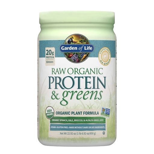 [BRSWKE36BQFAOC3K] Garden of Life Raw Organic Protein & Greens Lightly Sweet, Vegan Protein Powder for Women and Men, Plant and Pea Protein, Greens, Probiotics, Gluten Free Low Carb Shake Made Without Dairy 20 Servings