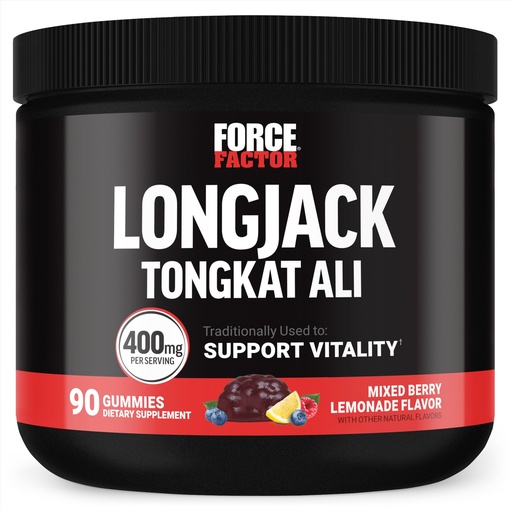 [BRSRAZL2DIMB4YLX] Force Factor Longjack Tongkat Ali Gummies, Tongkat Ali for Men to Support Male Vitality and Drive, 400mg Tongkat Ali with BioPerine, Mixed Berry Lemonade, 90 Gummies