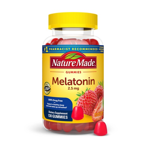 [BRSWGYY6CV5GA3DZ] Nature Made Melatonin Gummies 2.5 mg, 100% Drug Free Sleep Aid for Adults, Melatonin Supplement 130 Count, 130 Day Supply