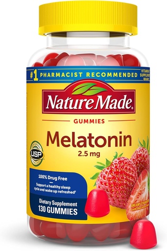 [BRSWGYY6CV5GA3DZ] Természet Made Melatonin Gumies 2,5 mg, 100% Gyógyszermentes alvástámogatás felnőttek, Melatonin kiegészítés 130 gróf, 130 napos ellátás