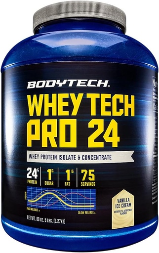 [BRSWIYQZOB6QGHLE] BODYTECH Whey Tech Pro24 Powder Vanilla Ice Cream (5 lbs/75 portioner)