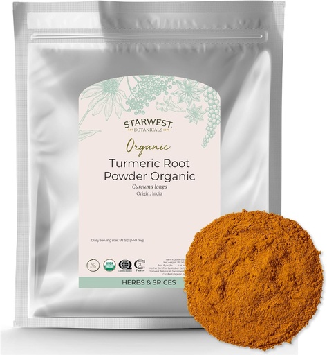 [BRSWK2YOPIMWOFTE] Starwest Botanicals Organic Ground Kurkum Root Powder - Curcumin Spice za kuhanje in začinjanje, naravni vir antioksidanti, Imunska podpora, Certified Kosher, Non-GMO - Bulk 1 lb Bag