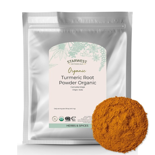 [BRSWK2YOPIMWOFTE] Starwest Botanicals Organic Ground Turmeric Root Powder - Curcumin Spice for Cooking & Seasoning, Natural Source of Antioxidants, Immune Support, Certified Kosher, Non-GMO - Bulk 1 lb Bag