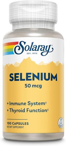 [BRSROALQPNYWG3Q2] Solaray Selenium 50 mcg, Sistema Inmune osasuntsua, Tiroidearen funtzioa eta Antioxidatzaileen euskarria, 100 kapsula
