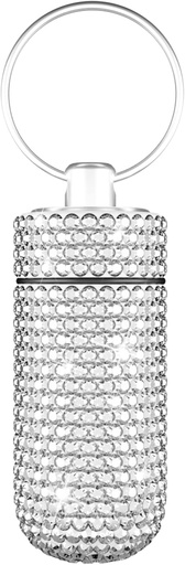 [BRSRMFL7O4MQY23P] Yuchew Bling Pill Case Pill Container Rhinestone Pill Box Portable Vandtæt Pocket Pill Holder opbevaring flaske med Keychain til rejser, Udendørs, Camping (Sølv)