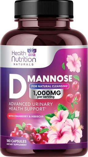 [BRSW2GABDIAQIFLL] D-Mannose Supplement - 1,000mg D Mannose Per Serving with Cranberry, Hibiscus & Dandelion - Fast-Acting, Natural Urinary & Bladder Support for Women & Men – Flush & Cleanse Impurities – 180 Capsules