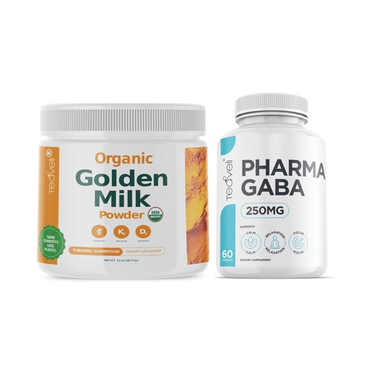 [BRSROBABOEFROETJ] Teaveli Organic Golden Milk Powder with Vitamin D3 & K2 and Pharma GABA Supplement Bundle