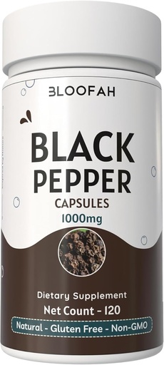 [BRSROCA5OZYRSCY4] Black Pepper Capsules 1000mg Powder  Pipepher nigrum Ohyn-GMO, Gluten-Free No artificial Additives pplGMP-Certificatified "2002 hebalshipment tradicional (120 Compte (Pck of 1))