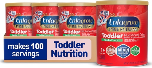 [BRSW2BAKC4BAAC3F] Enfagrow Premium Toddler Nutritional Drink, Vanilla Flavor, Omega-3 DHA for Brain Support, Prebiotics & Vitamins for Immune Health, Powder Can, 32 Oz, Pack of 4