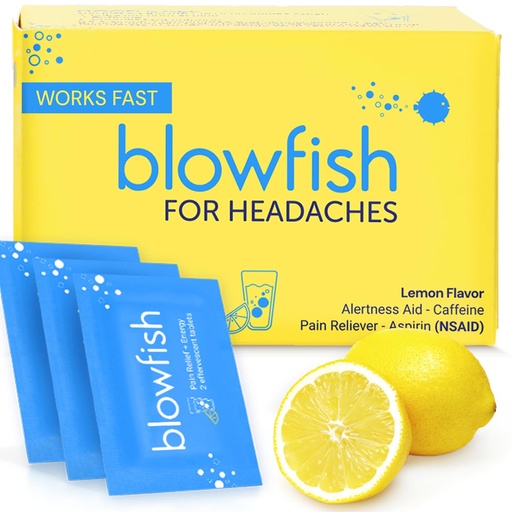 [BRSWYGIODMAQME3O] Blowfish for Headaches | Maximum Strength Effervescent Pain Relief Tablets – Treats Headaches Fast, 2X Faster Than Pills – Lemon Flavor (1 Pack)