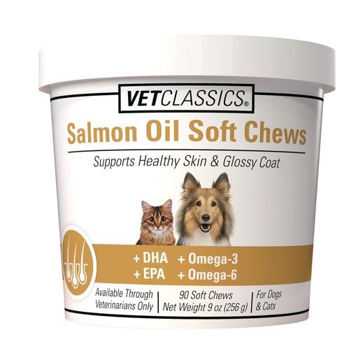 [BRSWGYIPB4BRGCQ7] Salmon Oil Pet Supplement for Healthy Skin, Glossy Coats – Dog Coat Supplement, Cat Skin Supplement – Includes Omega-3, 6, 9, Source of DHA, EPA – Soft Chews 90 Ct.