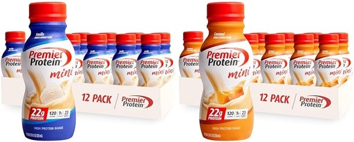 [BRSROCACCIPGGDL2] Premier Protein Shake MINIs Vanilla & Caramel Flavors, 22g Protein, 120 Calories, 1g Sugar, 8.75fl oz, Packs de 12
