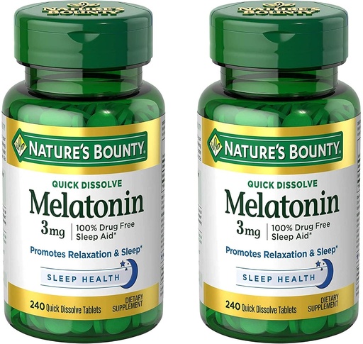 [BRSROZQPCQBRADI2] Nature's Bounty Melatonin 3mg, 100% Drug Free Sleep Aids for Adults, Supports Relaxation and Sleep, Dietary Supplement, 240 Count (Pack of 2)