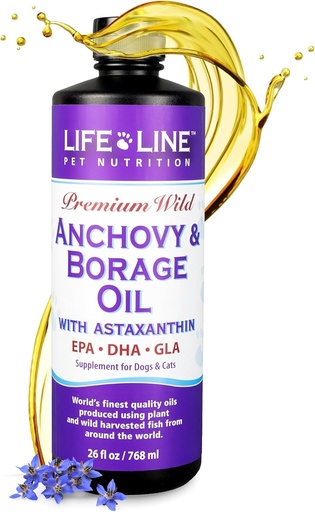 [BRSW2ZAHOUPW2G34] Lifeline Wild Anchovy + Borage Oil for Dogs | Omega-6 GLA Supplement for Skin Health, Allergies & Coat | Reduces Shedding, Itching & Inflammation – 26 oz