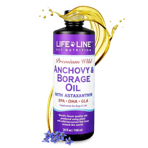 [BRSW2ZAHOUPW2G34] Lifeline Wild Anchovy + Borage Oil for Dogs | Omega-6 GLA Supplement for Skin Health, Allergies & Coat | Reduces Shedding, Itching & Inflammation – 26 oz