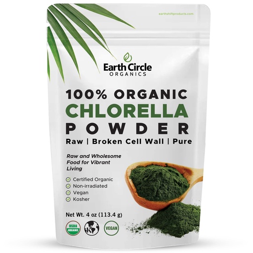 [BRSWIBL3PMPGOAAZ] Earth Circle Organics Organic Chlorella Powder | Vegan, Kosher, Broken Cell Wall, High in Protein, Fiber & Chlorophyll | Super Green Algae, Clean, Non-GMO – 4 Ounce (Pack of 1)