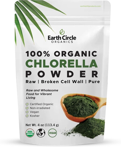 [BRSWIBL3PMPGOAAZ] Earth Circle Organics Organic Chlorella Toz Superfood | Kosher | Kırık Hücre Duvar Klorophyll, Vegan, Super Green Algae, Clean Chlorella, Yüksek Protein, Fiber & Amino Asits - 4oz