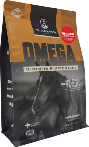 [BRSWGZAPOV6R4F36] Majesty's Omega Wafers - Superior Horse/Equine Skin, Coat, and Immune Support Supplement - Omega 3, 6, 9, and Biotin (Peppermint, 60 Count)