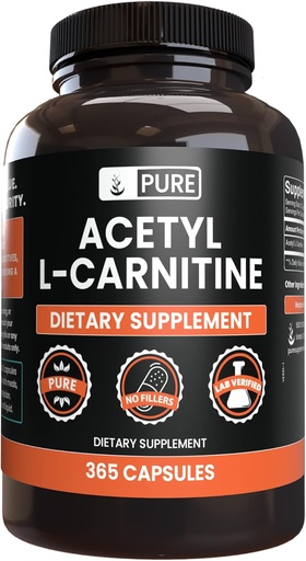 [BRSWGBT5O56RO3DA] Ingredienti originali puri acetil L-carnitina (365 capsule) senza riempitivi di magnesio o di riso, sempre puri, verificati in laboratorio