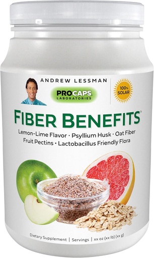 [BRSWIAYYBUPWM3TY] ANDREW LESSMAN Fiber Benefits Powder 60 Servings - Lemon-Lime, Gentle, Natural Soluble/Insoluble Fiber, Promotes Regularity, Cleansing. Psyllium Husk, Oat, Apple, Grapefruit, Guar Gum, Probiotics