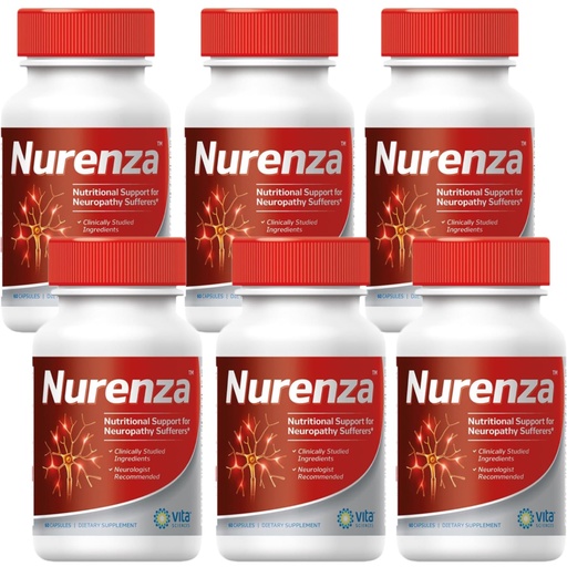 [BRSROBA5AQIAKH3H] Vita Sciences Nurenza Neuropathy Relief Supplement 40x Strength Natural R-ALA Form for Nerve Health, Fast Repair w/ Vitamins, Antioxidants Revitalizing Feet, Hands, Legs, and Toes. 60 Ct. - Pack of 6