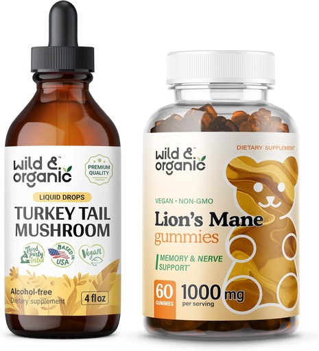 [BRSRAGI6BUFA2ELA] Wild & Organic Turkey Tail Tincture 4 fl oz & Lion's Mane Gummies