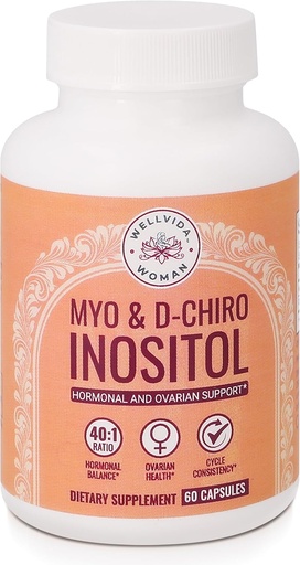 [BRSROBDQAQMWKCLP] Myo-Inositol & D-Chiro Inositol Supplement Bottle (60 Capsules) 40:1 Ratio Capsule for Ovarian Support Myo-Inositol 1000mg & D-Chiro 25mg Inositol Capsules w/ Caronositol - Daily Inositol for Women