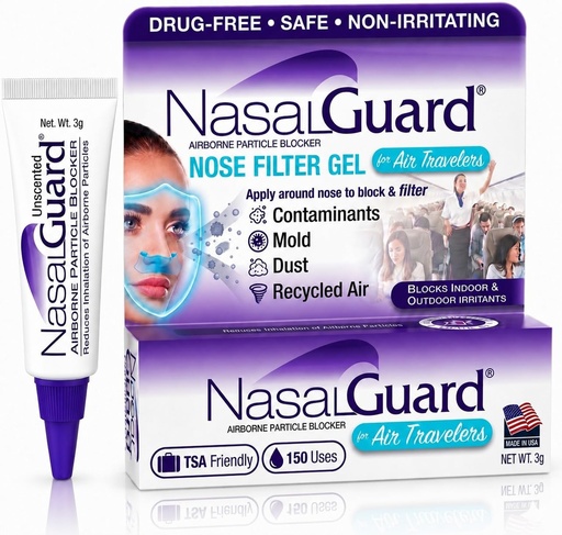 [BRSRMFIEAEIRACLV] for Air Travelers | Cabin Air Protection Gel | Helps Block Dust, Mold & Airborne Contaminants | Drug-Free, Applied Around Nose | TSA Friendly | 150+ Uses (Unscented, 3g)