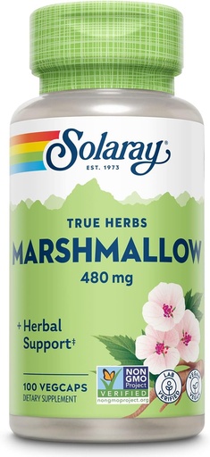 [BRSWIYQAO4FGCELU] SOLARAY Marshmallow Root Capsules 480 mg - Soothing Herbal Support w/Whole Marshmallow Root - High in Mucilage Soluble Fiber, Vegan, Non-GMO, Lab Verified, 60-Day Guarantee, 100 Servings, 100 VegCaps