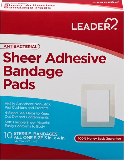 [BRSWYYD2O4HAMH3V] LEADER Sheer Adhesive Bandage Pads, Packs ofBlends with Skin, Highly Absorbent Non-Stick Pad, for First aid and Wound Care Protection , Compare to Band-Aid, All one Size 3/4" x 4", 100 ct.
