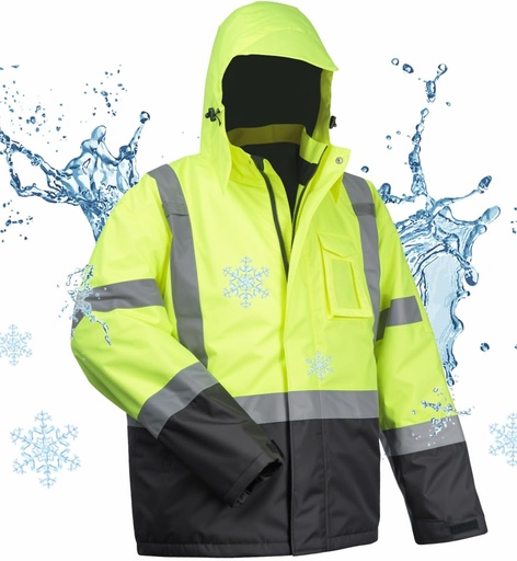 [BRSRAFIRCACGEALG] toolant 100% Waterproof Safety Jackets for Men, Hi Vis Reflective Work Jackets, Construction Rain Coats for Cold Weather