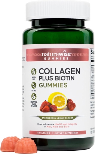 [BRSROAQCDMPGG2DB] NatureWise Collagen Gummies - Hidrolyzed Collagen Gummies - Tipo 1 & 3 Peptides for Women + Biotin, Vitamina C, E, " Zinc for Hair Skin and Nails Support - 60 Condes[1-Month Supply]