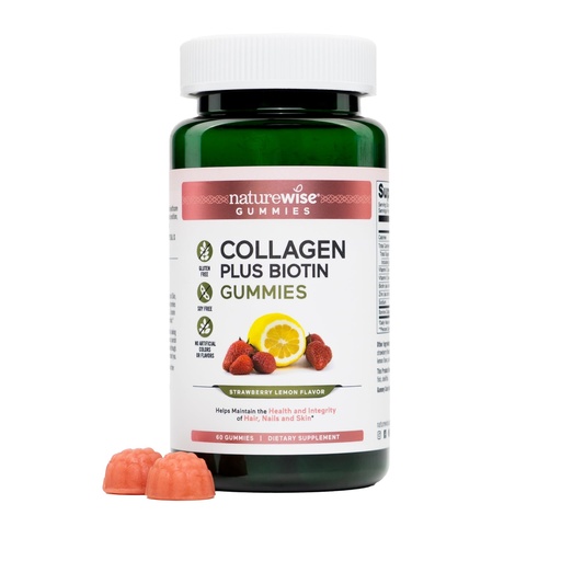 [BRSROAQCDMPGG2DB] NatureWise Collagen Gummies - Hydrolyzed Collagen Gummies - Type 1 & 3 Peptides for Women + Biotin, Vitamin C, E, & Zinc for Hair Skin and Nails Support - 60 Count[1-Month Supply]