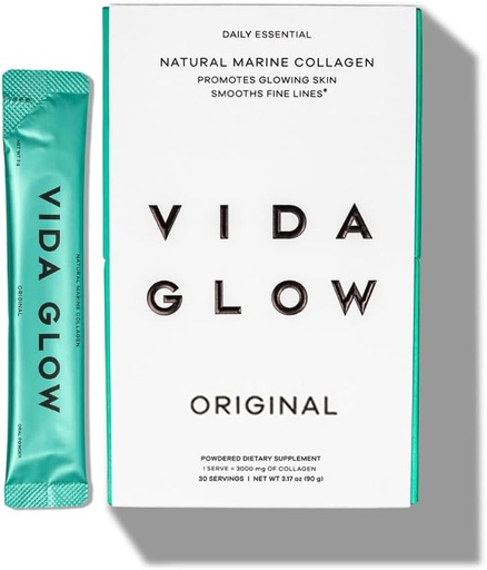 [BRSW2FINCUNR4CL2] Vida Glow Marine Collagen Powder - Anti Aging Supplement with Collagen Peptides, Promotes Glowing Skin, Strong Nails, Healthy Hair | 30 Servings, Original Flavor