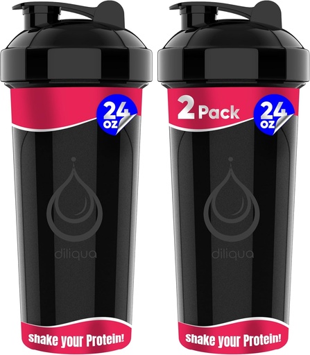 [BRSRMHQ2OIIWEDY3] 2 PACK, Double 24 oz Shaker Bottles with Powerful Wire Whisks for Protein Mixes | Leakproof Blender Shaker Bottles (Black)| BPA-Free & Dishwasher Safe | Shaker Cup for Protein Shakes