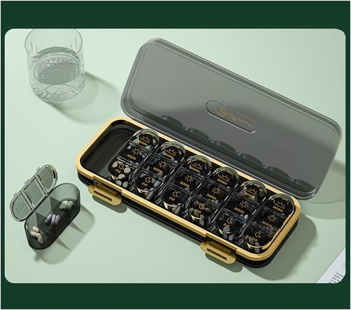 [BRSRMZYCAAPAE23O] Haftalık Pill Organizer / Yararlar, 3 Times A Day, 7 Gün Büyük Karşılaştırmalar Seyahat Pill Konteyner / Box, Moisture-Proof Medical Case for Fish Oil Vitamins Pills (Transmain Black)
