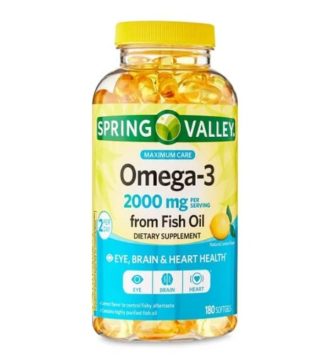 [BRSRMCD4OEPBOCA2] Spring Valley Omega-3 from Fish Oil Maximum Care Softgels, 2000mg, 180 Count