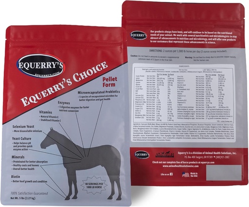 [BRSWICQQAF6RMETA] Animal Health Solutions - Equerry's Choice Pellet, Digestive Aid med vitaminer och mineraler för alla hästar (5 pund)