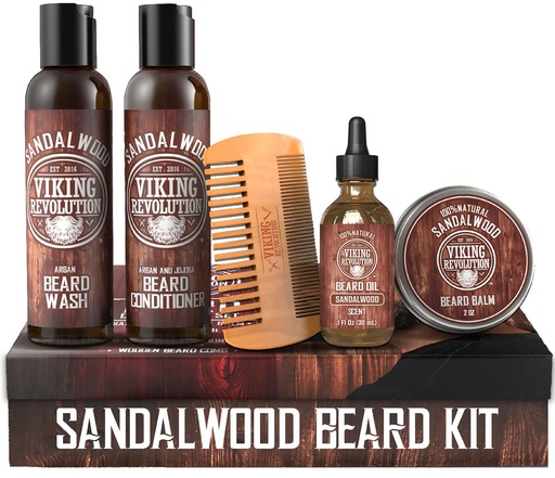 [BRSWGHA3CF5QA3LH] Viking Revolution Ultimate Conditioner for Men's Beard Grooming - Softens, Smoothes and Soothes Beard Itch- Contains Wash, Conditioner, Oil, Balm and Comb- Sandalwood Scent