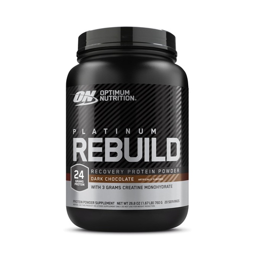 [BRSRAFAECEBWM3DA] Optimum Nutrition Platinum Rebuild, Premium Platinum Blend Protein Powder with Creatine Monohydrate, Dark Chocolate, 20 Servings