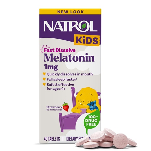 [BRSWGAYQOF6REYLF] Natrol Kids Fast Dissolve Melatonin 1 mg, Dietary Supplement for Restful Sleep, Sleep Tablets for Kids, 40 Strawberry-Flavored Melatonin Tablets, 40 Day Supply
