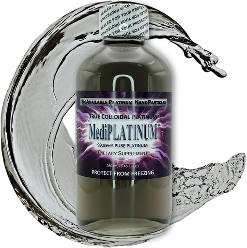 [BRSRAYA6CMBWM2TJ] MediPLATINUM Gut Booster True Colloidal Platinum PtNP Nutritional Supplement - 250 mL (8.45 Fl Oz) in Clear Glass Bottle